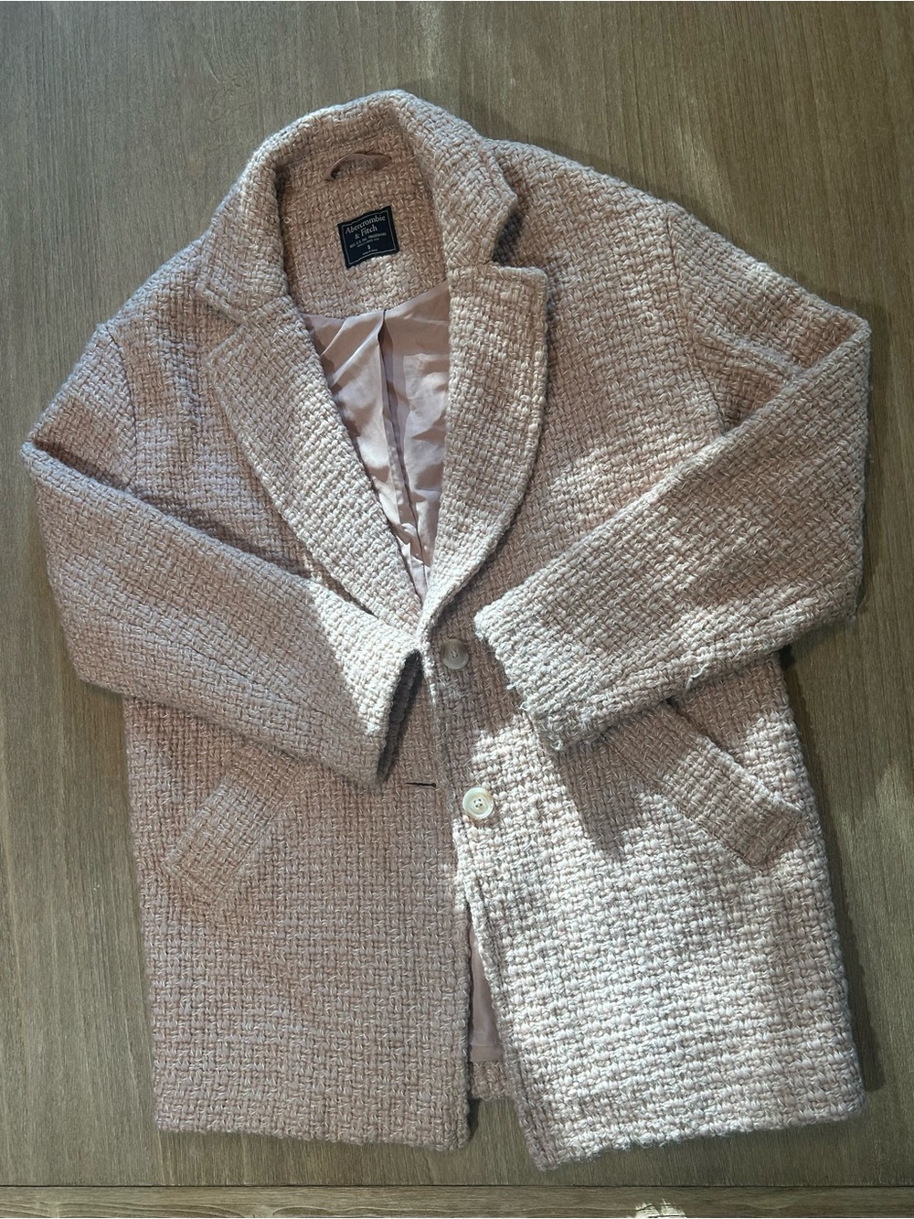 Abercrombie & Fitch Pink Bouclé Tweed Long Dad Coat Jacket Size S